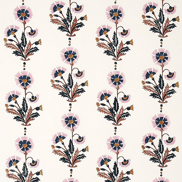 Dianthus Hand Block Print - Rust & Rose Fabrics | Schumacher